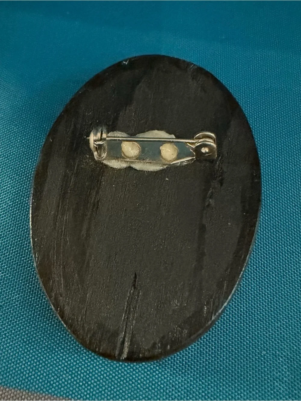 Hand-Painted Wooden Sailboat Brooch in Gold and Brown Tones